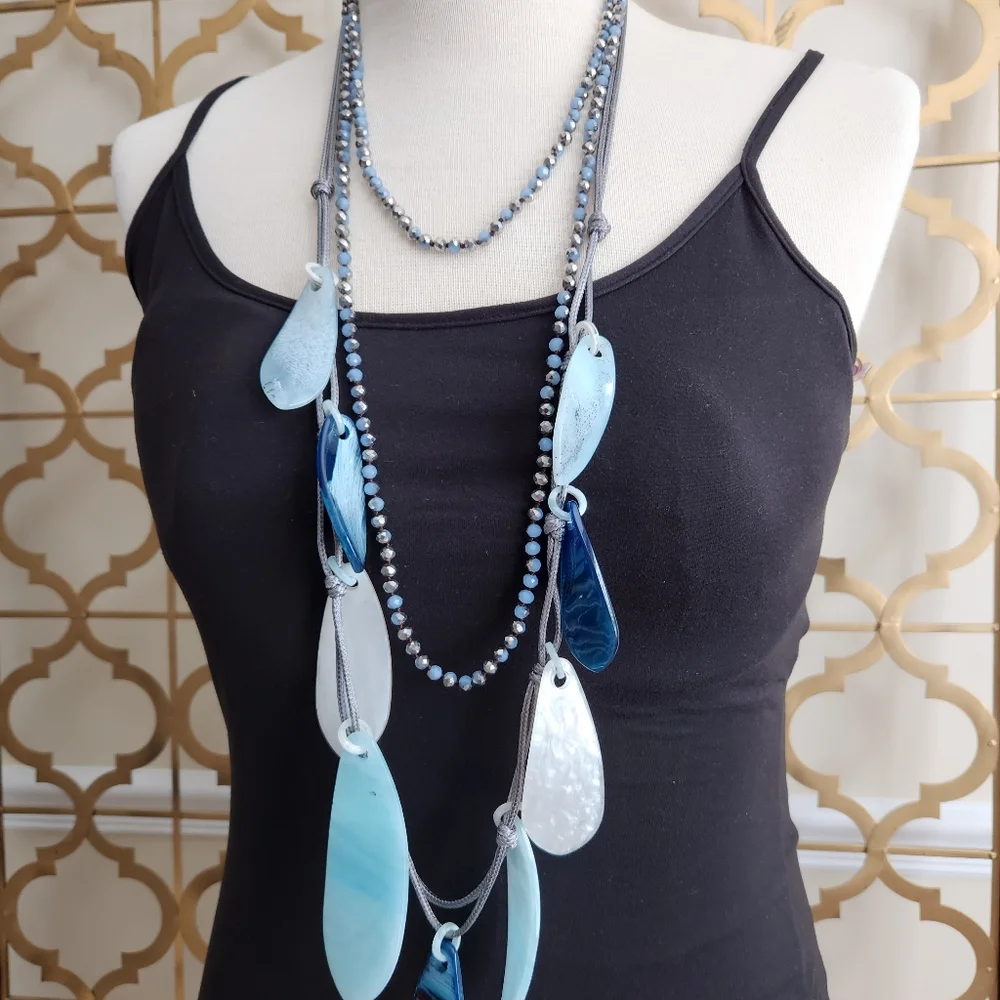 Blue and Grey Resin Necklace - Picture 9 of 16
